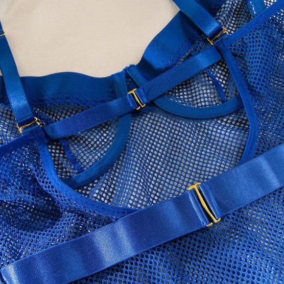 LAST ONE! Blue Fishnet Choker Bodysuit - Picture 8 of 16